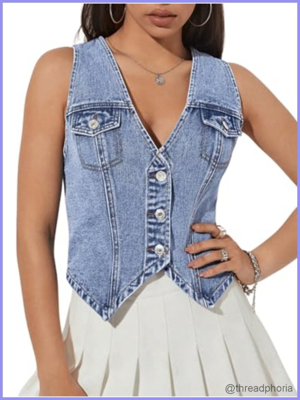 Women's Sleeveless Denim Tank Top Asymmetrical Hem Button Down Vest
